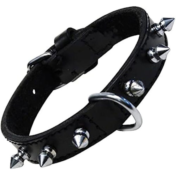 Krave - GLORIA - Skin Row of Spikes - Sort læder - Justerbart spænde - D-ring
