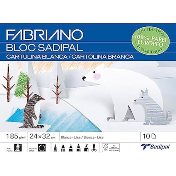 Kartongblock - ESCOLOFI - Set med 10 - 10 ark - Vit färg - Idealisk för gör-det-själv Vit