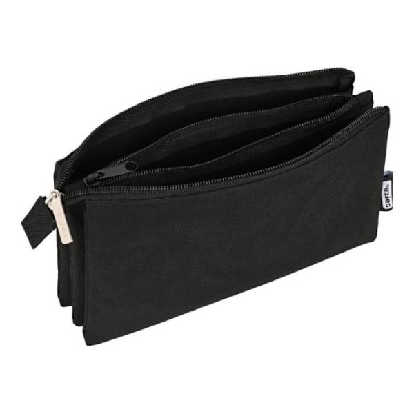 Skolepenalhus - Safta - Sort - 22 x 12 x 3 cm - 300D polyester - 3 rum Svart