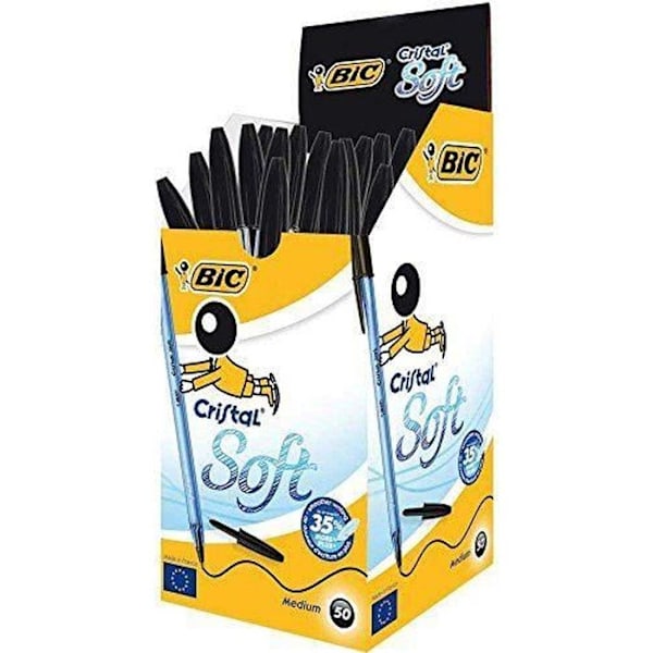 Kuglepen - Bic - Cristal Soft - Kan ikke trækkes tilbage - Sort farve - Æske med 50 stk Svart