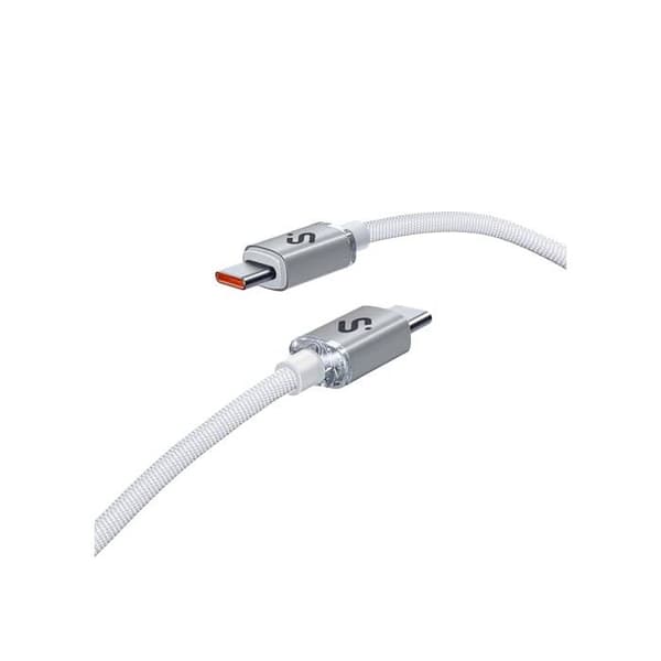 USB-C til USB-C kabel - SUBBLIM - 2 m - 60 W - Vævet nylon - Hvid - Kompatibel med iPhone/Samsung/MacBook