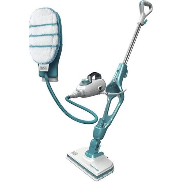 BLACK+DECKER - FSMH1351SM-QS - Dampvasker med håndholdt rengøringsmiddel 1300W - Tank 500 ml - Opvarmningstid 15s - 10 tilbehør Turkis, Hvid