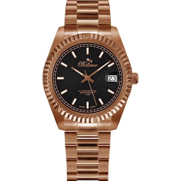 Montre - Bellevue - H25 - Læder - Vandafvisende 5 ATM - Quartz Swiss Made rosa/svart