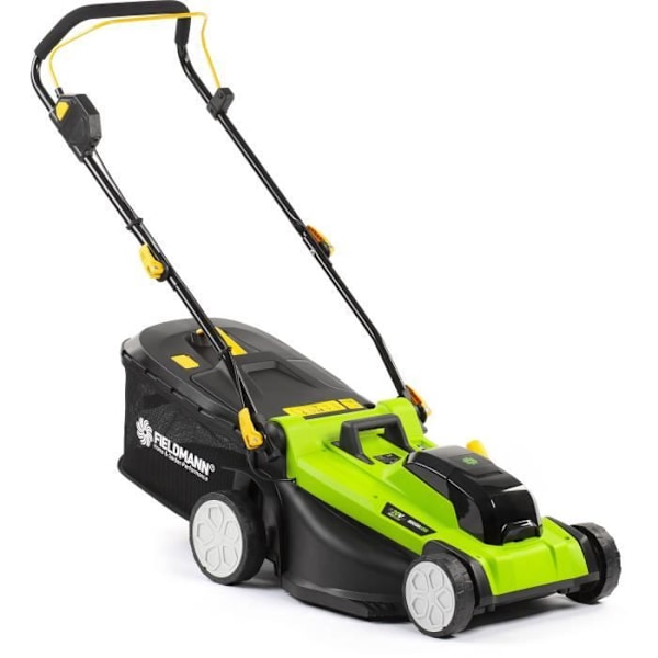 Batteridriven gräsklippare - FIELDMANN - 20V - Klipplängd 43 cm - Maximal höjd 75 mm - Batteri och laddare ingår ej. Grön och svart
