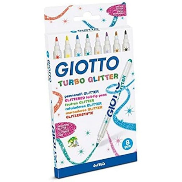 Glittriga tuschpennor - GIOTTO - Turbo Glitter - 8 färger - För barn - 10-pack azurblå