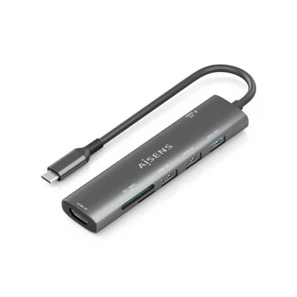 Docking USB-C - AISENS - ASUC-7P025-GR - 1xHDMI - 3xUSB - 1xUSB-C PD - 1xSD-kortlæser