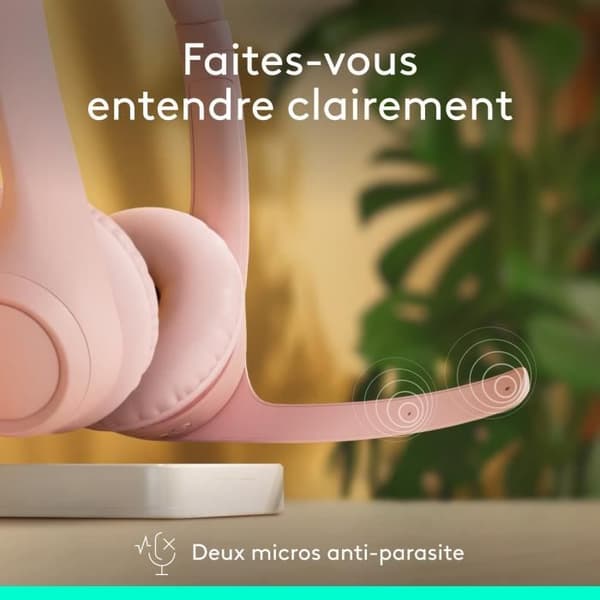 Headset - Trådløs - Logitech - Zone 300 - Bluetooth - Støjreducerende - Lyserød