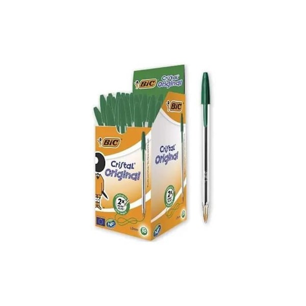 Æske med 50 Bic Cristal Penne - BIC mærke - Medium point - Grøn blæk Grön
