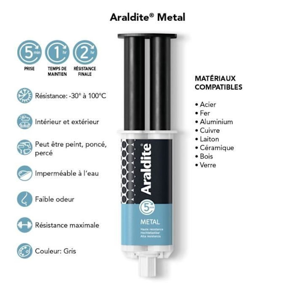 Tojepoxy to komponenter - ARALDITE - 24 ml - Speciel til metaller - Høj styrke - Varig reparation