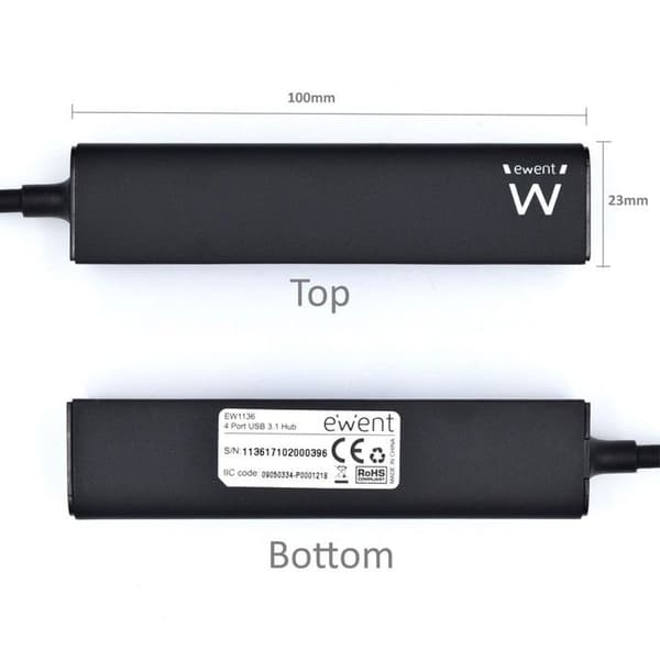 Konsentrator (hub) - Ewent - EW1136 - 4 x USB 3.1 Gen 1 - Sort - Kabel 15 cm