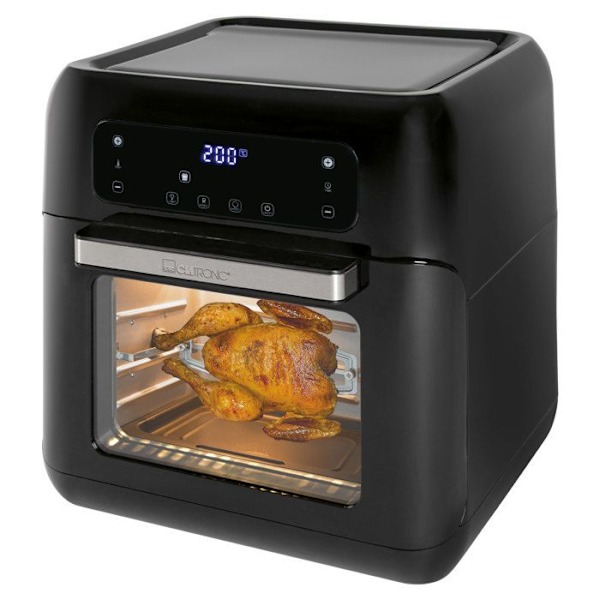 Fritøs med varm luft uden olie 11L digital 9 programmer kyllingespyd Clatronic FR 3747 1500W Sort 39377 Sort