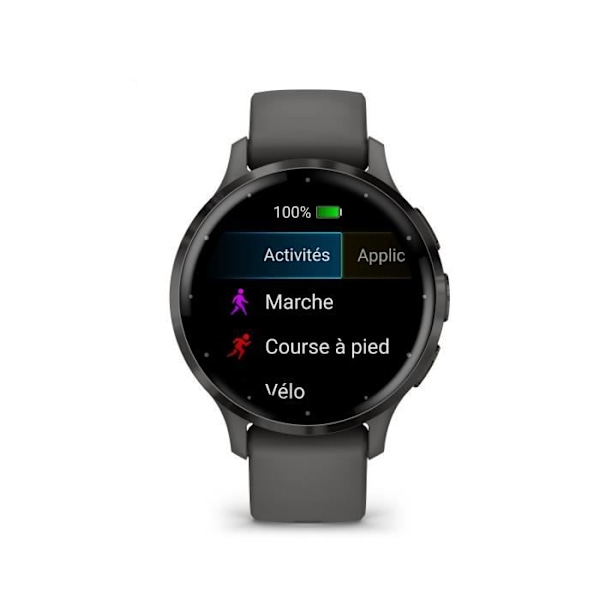 Yhdistetty GPS-kello - GARMIN - Venu 3S - 30,4 mm (1,2") - Harmaa teräs, tummanharmaa kotelo ja tummanharmaa silikoniranneke Mörkgrå