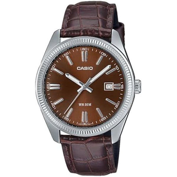Casio Classic MTP-1302PL-5AVEF herrklocka i brunt läder, quartz urverk och analog display kastanj