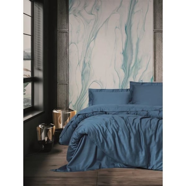 Bäddset - 1 påslakan 220 x 240 cm + 2 örngott 60 x 60 cm - Satin 100% bomull - Blå Blå