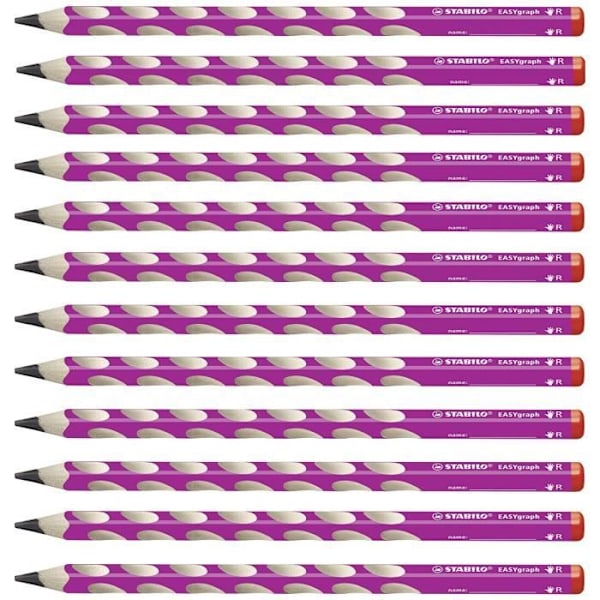 STABILO EASYgraph - 12-pack ergonomiska grafitpenna HB (rosa) - Högerhänt - 322/01-HB
