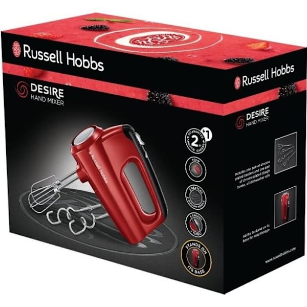 Elektrisk pisker - RUSSELL HOBBS - Desire 24670-56 - 350 W - 5 hastigheder + Turbo - Rød / Sort Rød, grå, sort