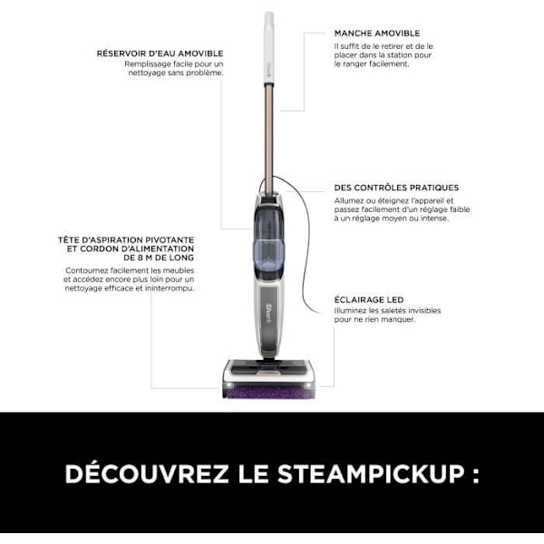 Shark SteamPickUp SD200EU - 3-i-1 ångmopp för hårda golv - Separar fuktigt och torrt skräp Vitt, guld och svart