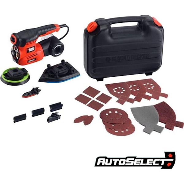 BLACK+DECKER 4 i 1 Multikutter Autoselect Ledningsbaseret 220 W KA280K-QS Leveres i Kuffert med 17 Abrasiver röd och svart