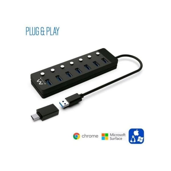 Ewent EW1147 USB-hub - 7 porte - uafhængige switche - strømadapter - Sort