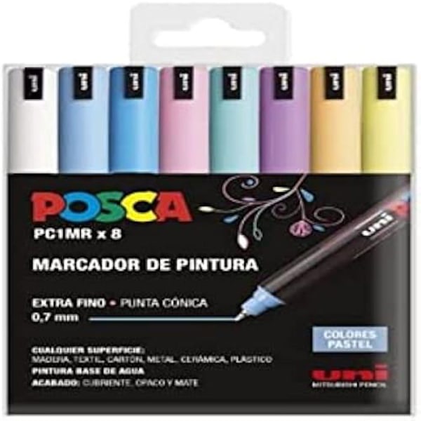 Markörer - CRAFTELIER - Set med 8 Posca PC1MR - Pastellfärger - Extra fin konisk spets - Outplånlig citronträd