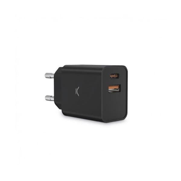 Dobbelt 30 W USB-A & USB-C vægoplader - KSIX Sort