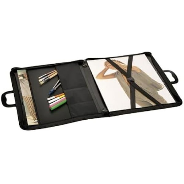 Præget polypropylen lynlås dokumentmappe med lommer og skulderrem 550 x 750 mm sort Svart