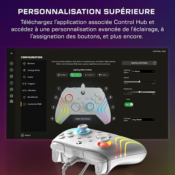 TURTLE BEACH Peliohjain - Xbox Series X|S, Xbox One ja PC - Afterglow Wave - RGB Langallinen Harmaa Grå