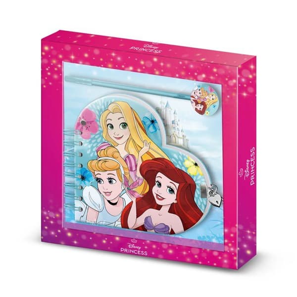 Pakke med Hjerte Dagbog + Pen - Disney Prinsesser Disney Søde - Blå - One Size Blå
