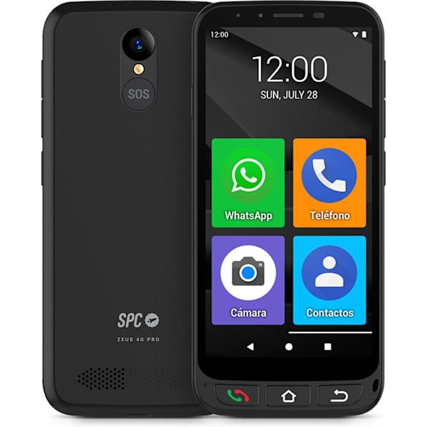 SPC ZEUS 4G PRO + etui – Senior Smartphone 4/64GB, nem tilstand med store ikoner, SOS-knap, Smart Hjælp, Android, opladningsbase