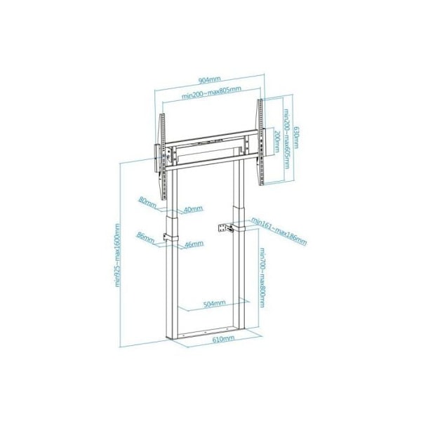 TooQ Hiperión Kiinteä Lattia/Seinä Tuki 55"-100" Näytöille VESA 800x600 Enimmäispaino 120Kg Musta