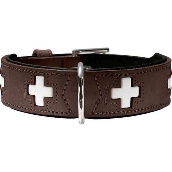 Hundehalsbånd - HUNTER - Schweizer model - 30-34.5 cm - Blødt læder - Brun/Sort Brun/sort