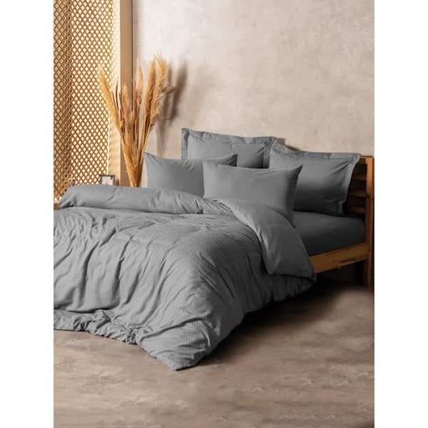 Sängkläder - 1 duvetöverdrag 220 x 240 cm + 2 örngott 60 x 60 cm - 100% förstärkt bomull - Grå Grå