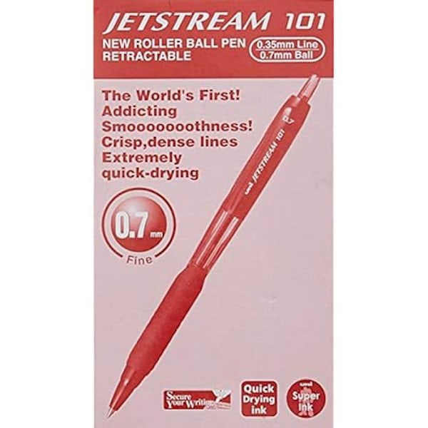 Sisäänvedettävä kuulakärkikynä - UNI-BALL - Jetstream - Punainen - Geelimuste - Hieno kärki 0,7 mm Röd