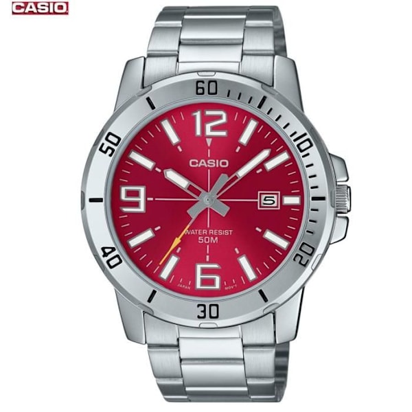 Casio herreur Argente med rød urskive, vandtæt 50 m, rustfrit stål – mtp-vd01d-4bvudf