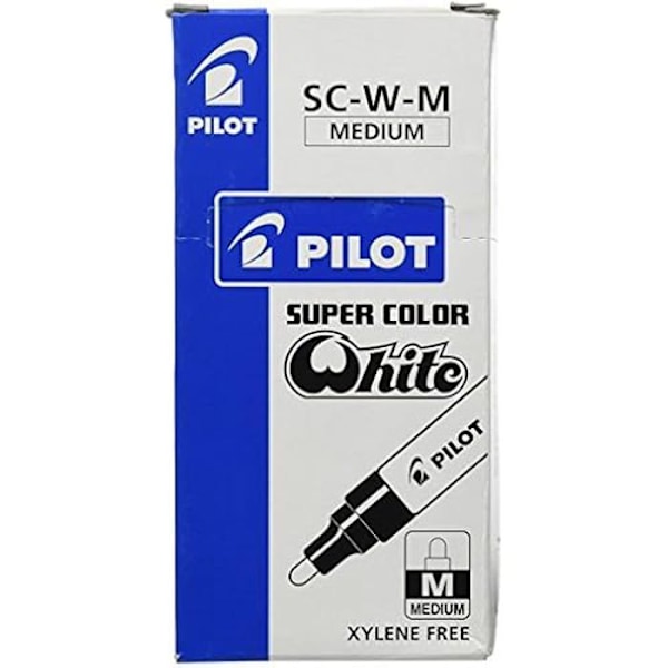 Målarmarkörer - PILOT - Set om 12 - Akrylfibermejselspets - Outplånlig - Opak Vit