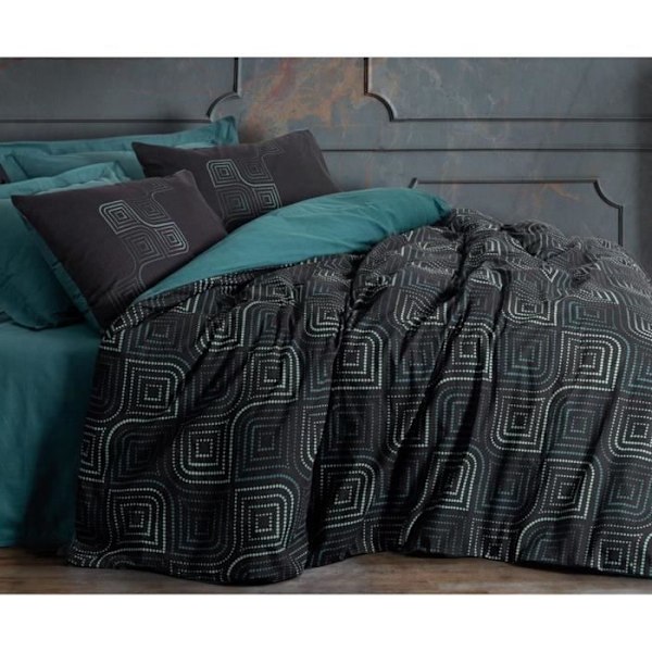 Sängkläder - 1 påslakan 220 x 240 cm + 2 örngott 60 x 60 cm - 100% förstärkt bomull - Blå Blå olja