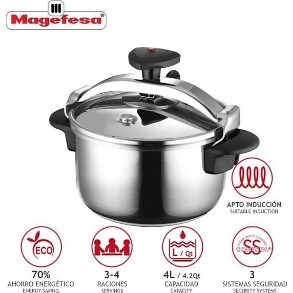 Autocooker - Magefesa - STAR4 - 4 liter - Rustfrit stål - Alle kilder inklusive induktion FLERFÄRGAD
