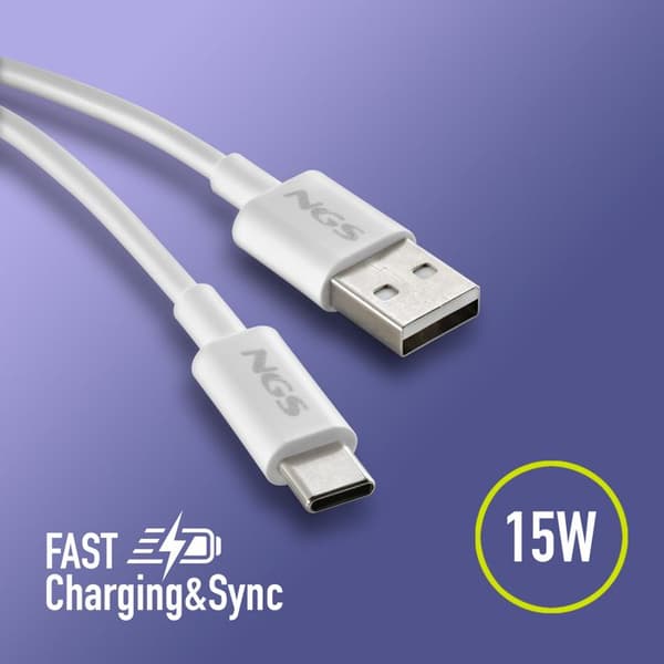 USB A til USB C hurtigladekabel - NGS - ZYRO-AC HVID - 1 m - 15W - 480 Mbps