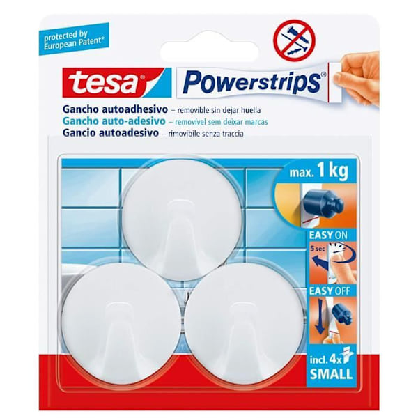 Tesa 575770000101 Powerstrips Krog, lille, selvklæbende, cirkulær, hvid - 57577-00001-01