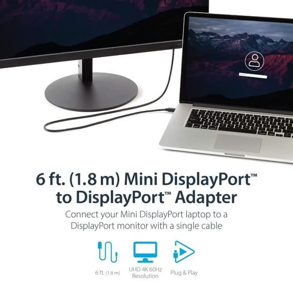 Mini DisplayPort - DisplayPort 1.2 - 2 m kaapeli - Mini DP - DP 4K johto - M/M - MDP2DPMM2M