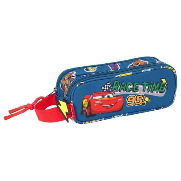 Trousse - Biler - Racing - 21 CM - 2 Rum - Lynlås - Blå