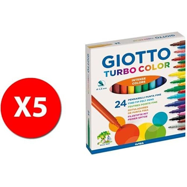 Markörer - FILA - Giotto 417000 Turbo Color - 24 färger - Fin spets - 5 förpackningar Sortiment av 24 färger