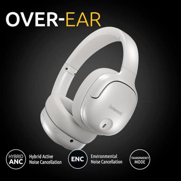 Over-ear headset - Intenso - O400HA - Active Noise Cancellation - Bluetooth 5.3 - White Sort, Hvid, Rosa, Blå