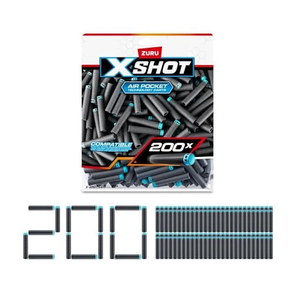 Tillbehör för dartpilar - ZURU - X-SHOT Excel Pack 200 - Luftfickteknologi - Universell kompatibilitet - Praktiskt paket Flerfärgad