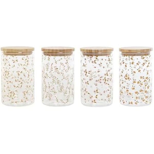 Burk - DKD HOME DECOR - Set om 4 i bambu och borosilikatglas - 1L - 10x10x17 cm - Flerfärgad Flerfärgad