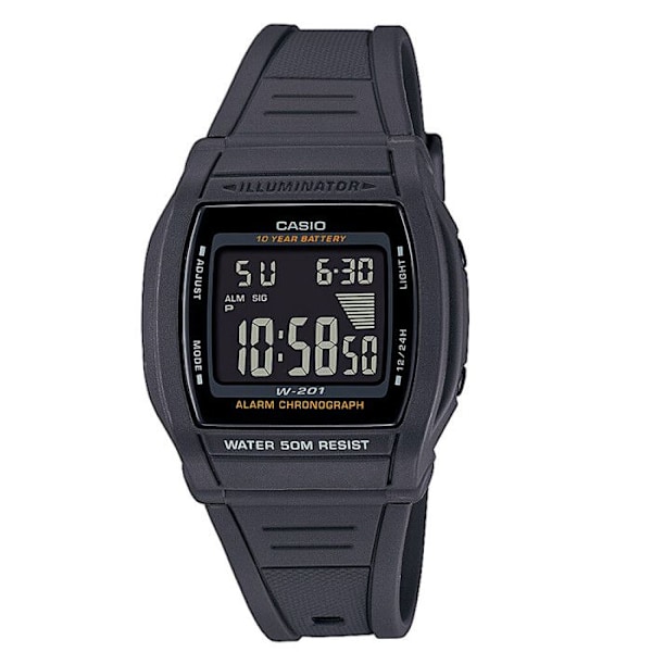 Casio Ur - Unisex - W-201-1BVEG - Vandtæt 5 ATM - Sort Plastikrem Svart