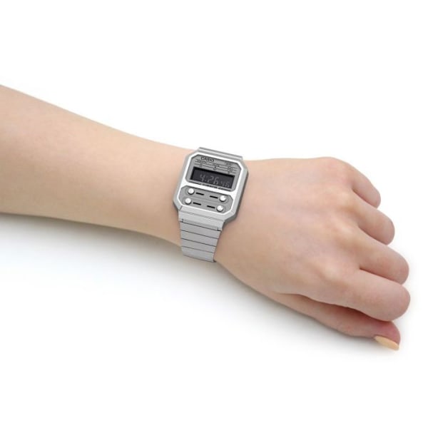 Herreur - CASIO - A100WE-7BEF - Kvarts - Digital - Sølv armbånd i rustfrit stål Pengar