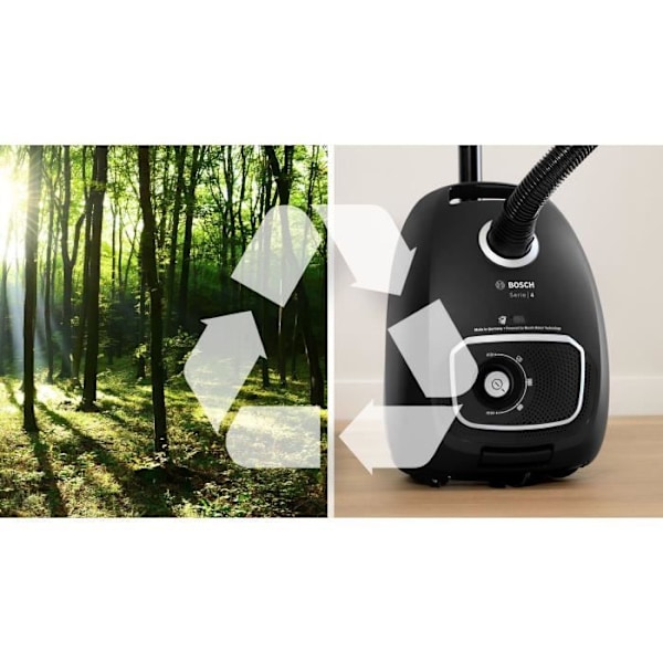 BOSCH Serie 4 BGB41BA1 - Støvsuger med pose - Aktionsradius 11 m - Posens kapacitet 4L - 75 dB - 700 W - Sort Svart