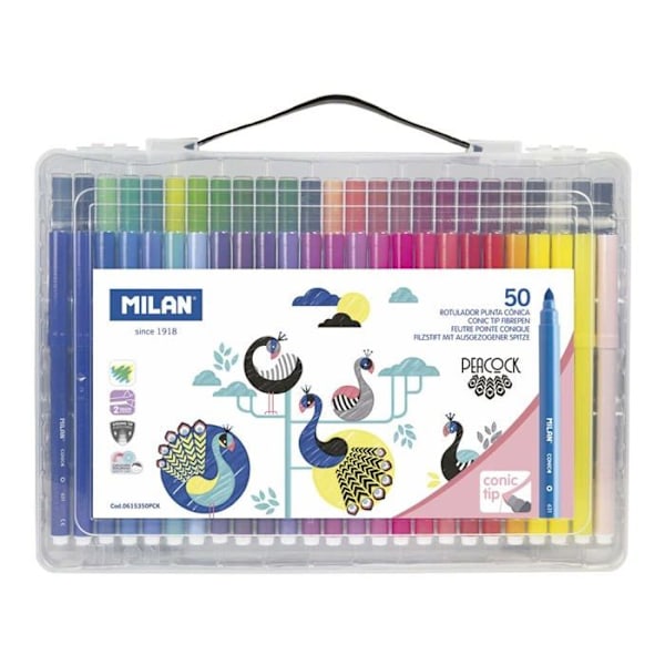 Milan Markers - 0615350PCK - 50 vesipohjaisen kartiomaisen kärjen sarja, Peacock edition