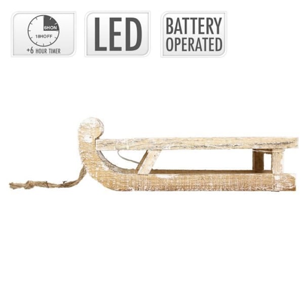 ECD Saksa puinen koristereki 25 LEDillä, lämmin valkoinen, 31,5x14,5x10,5 cm, ruskea-luonnollinen Natur